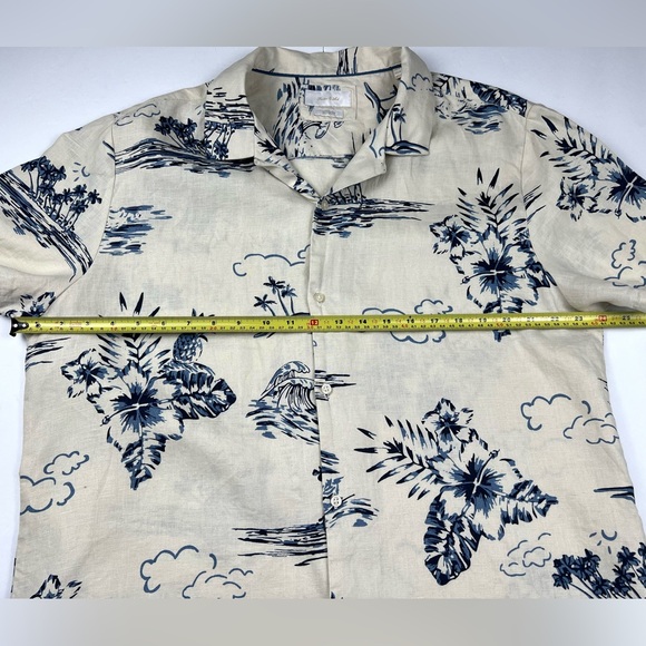 Porter & Ash 100% Linen Short Sleeve Leisure Shirt Men’s XL Cream/Blue Designer - Picture 10 of 10